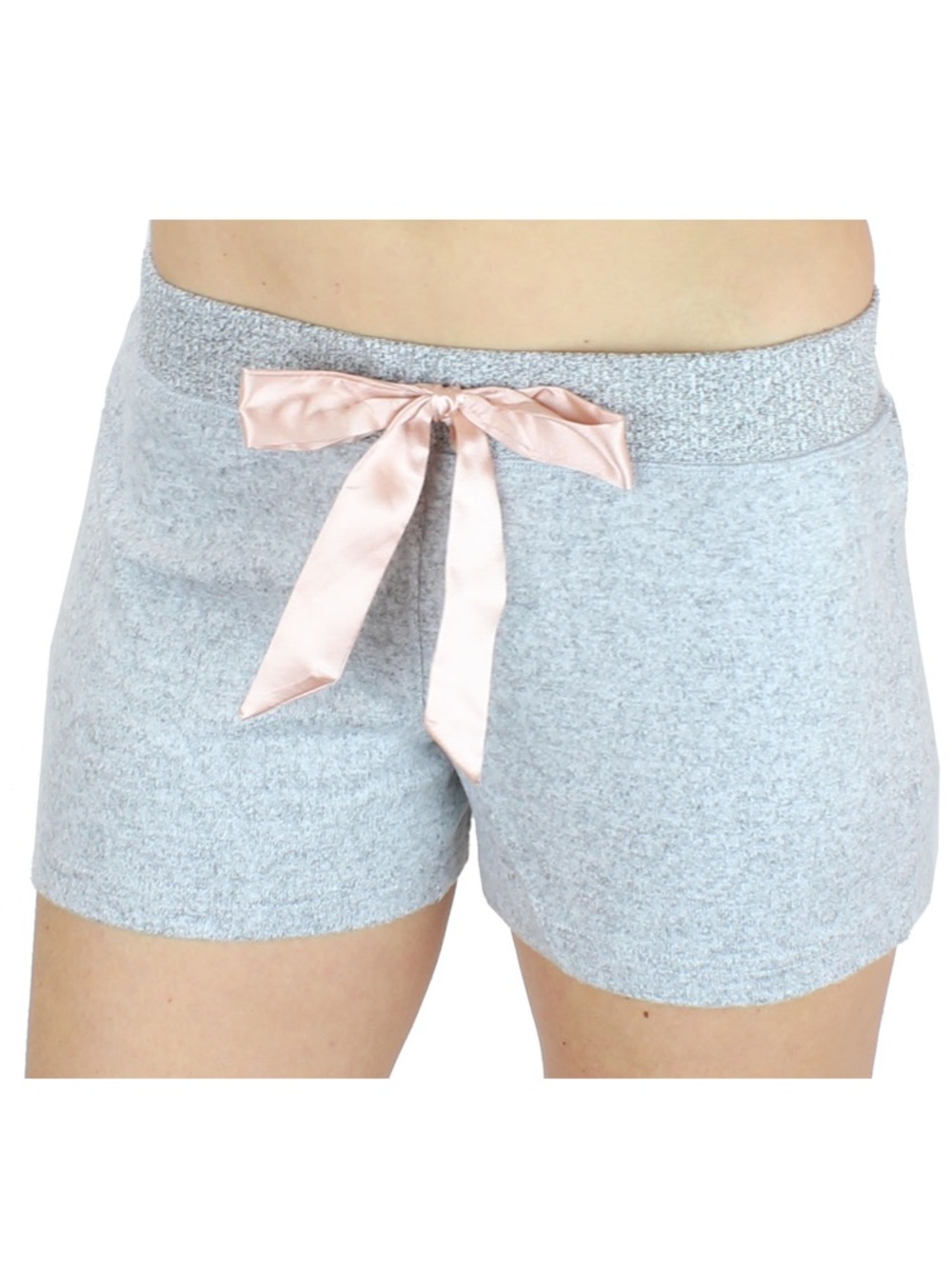 Cozy Heather Gray Lounge Shorts with Pink Satin Tie